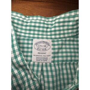 BROOKS BROTHERS Regent Non Iron Green Check Dress Shirt 17.5 - 34